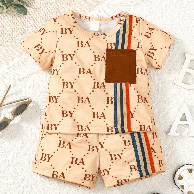 2PCS Summer Toddler Baby Boy Clothing Set T-shirt Letter Short Sleeve Top+Shorts Light Luxury Style for Baby boy 0-3 Years