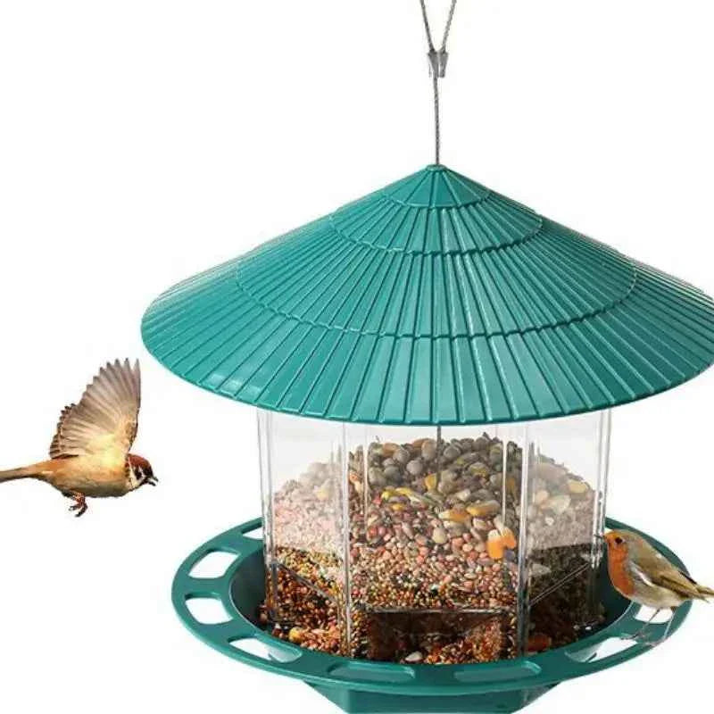 Bird Feeder Automatic Hanging Outdoor Garden Gazebo  Bird Feeding Container With Hang Rope House Decor Pet Supplies