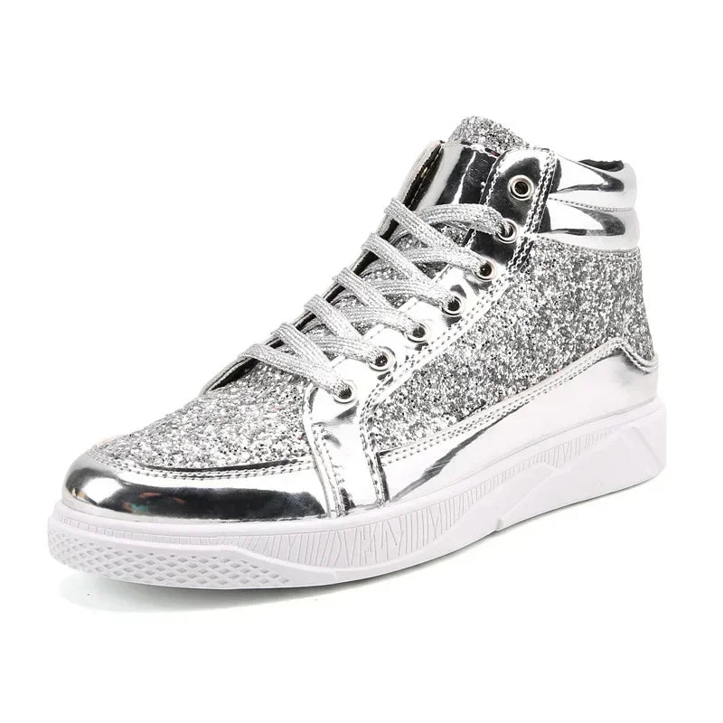 Men's Gold Sequins Platform Boots Autumn Fashion Casual Sports Shoes Thick Bottom Vulcanized Shoes Man Flats Heels Shoes Hombres