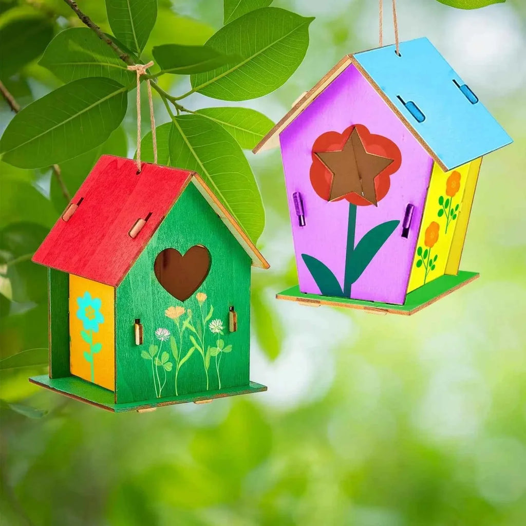Wooden DIY Bird Nest House Outdoor Hanging Birdhouse Box With Hemp Rope for Painting DIY Outdoor Garden Yard Decoration