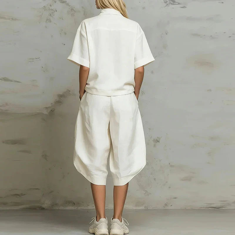 Summer Zipper Half Sleeve Shirt High Waist 3/4 Length Pants Suit Women Comfortable Two Piece Set Female Tracksuits