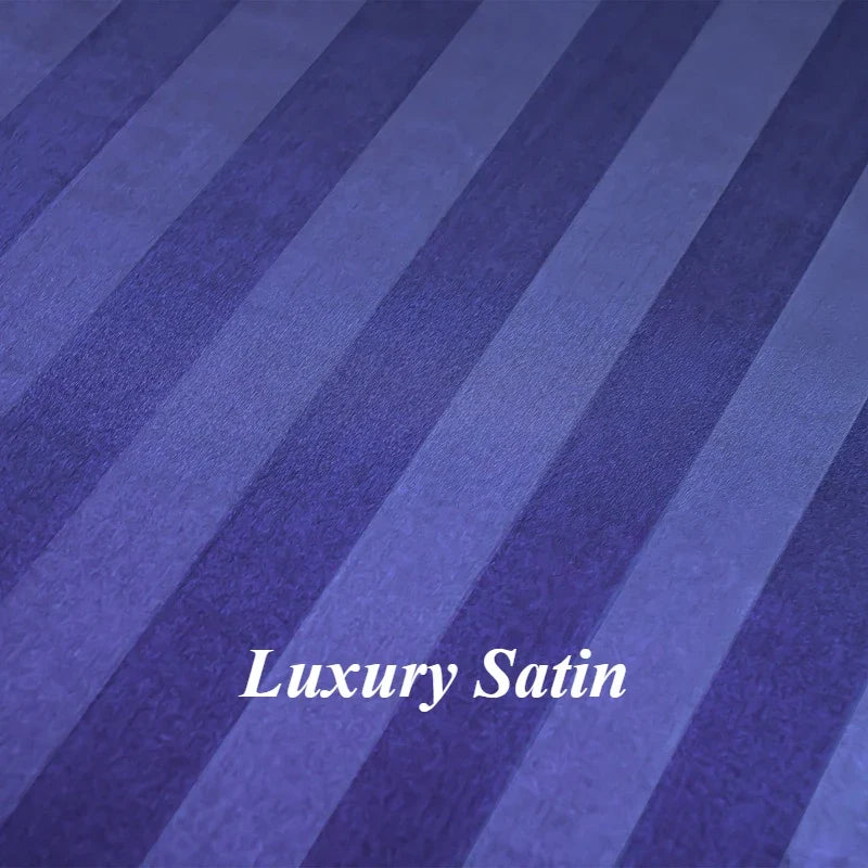 Luxury Satin Striped with Elastic Band Fitted Sheet Silky Soft Deep Pocket Bed Cover Standard Size Twin Full Queen King Bedding
