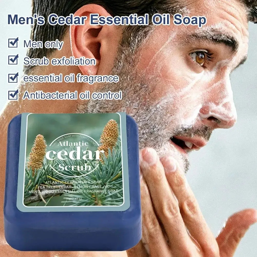 Men's Cedar Essential Oil Soap Travel Portable Hotel Soap Deep Cleansing Woody Fragrance Handmade Soap, Face and Body Soap