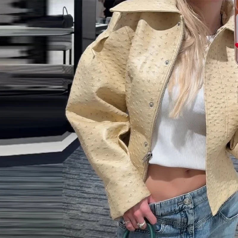 Vintage Casual Zippers Short Coats Women's Loose Full Sleeves Waist-cinching Lapel Collar Jacket 2026 New Spring Lady Streetwear