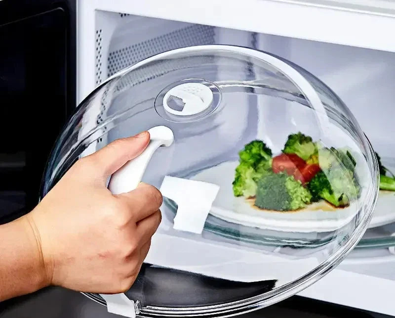 Microwave Food Splash Guard High Temperature Resistant Food Heating Cover with Steam Vent and Handle Transparent Plate Cover