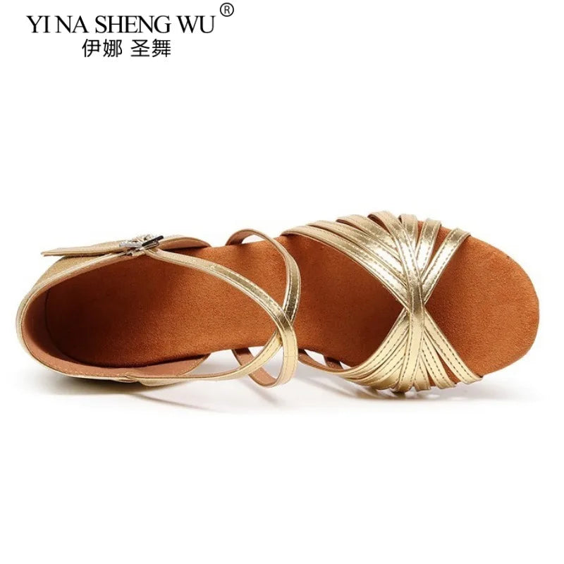 New Arrival Women Dance Shoes Latin Dance Ballroom Modern Dancing Soft Sole Practice Shoes Silver Gold Heel Shoes Dance Shoes