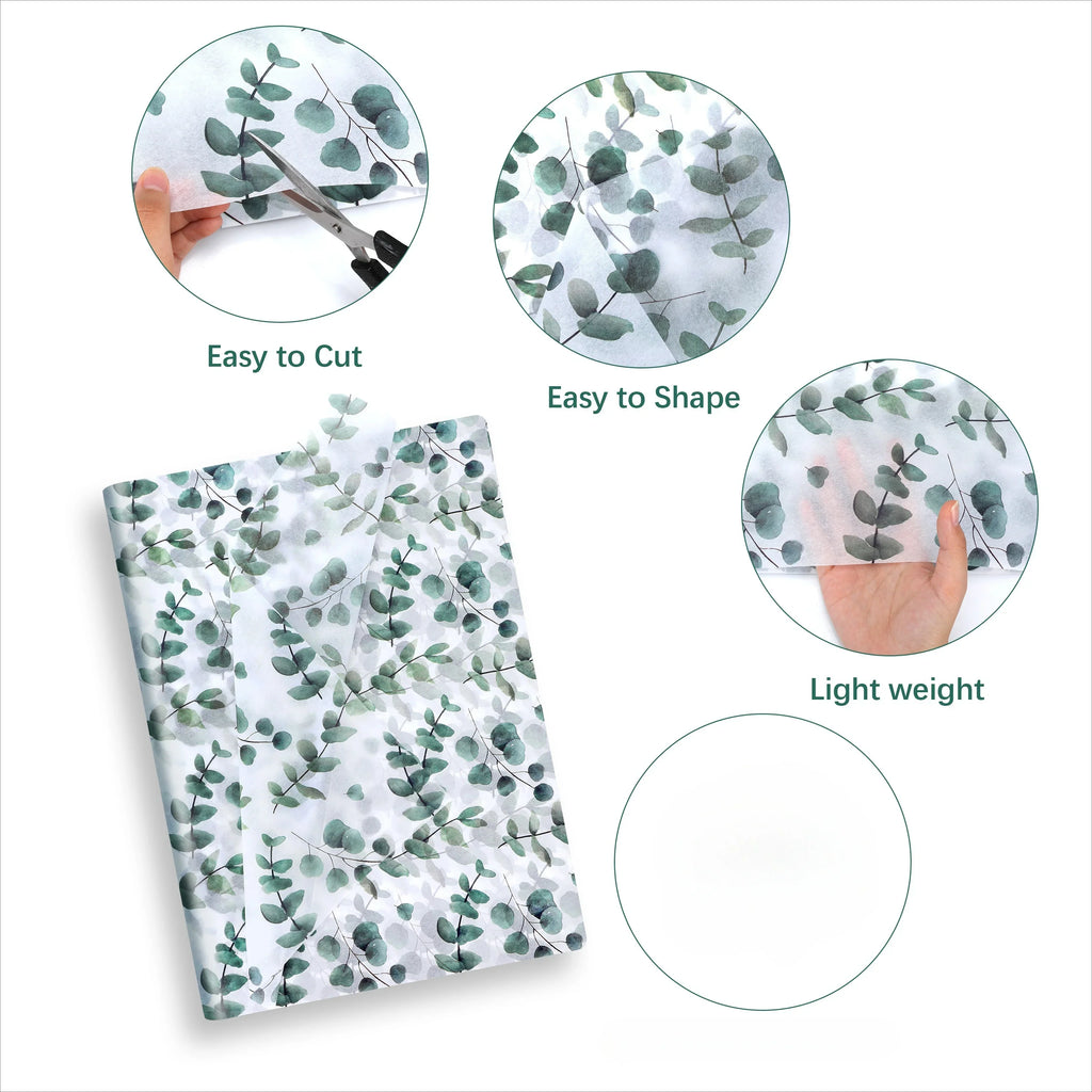 Eucalyptus & Snow Pear Tissue Paper | Green Leaf Design for Gift Wrapping