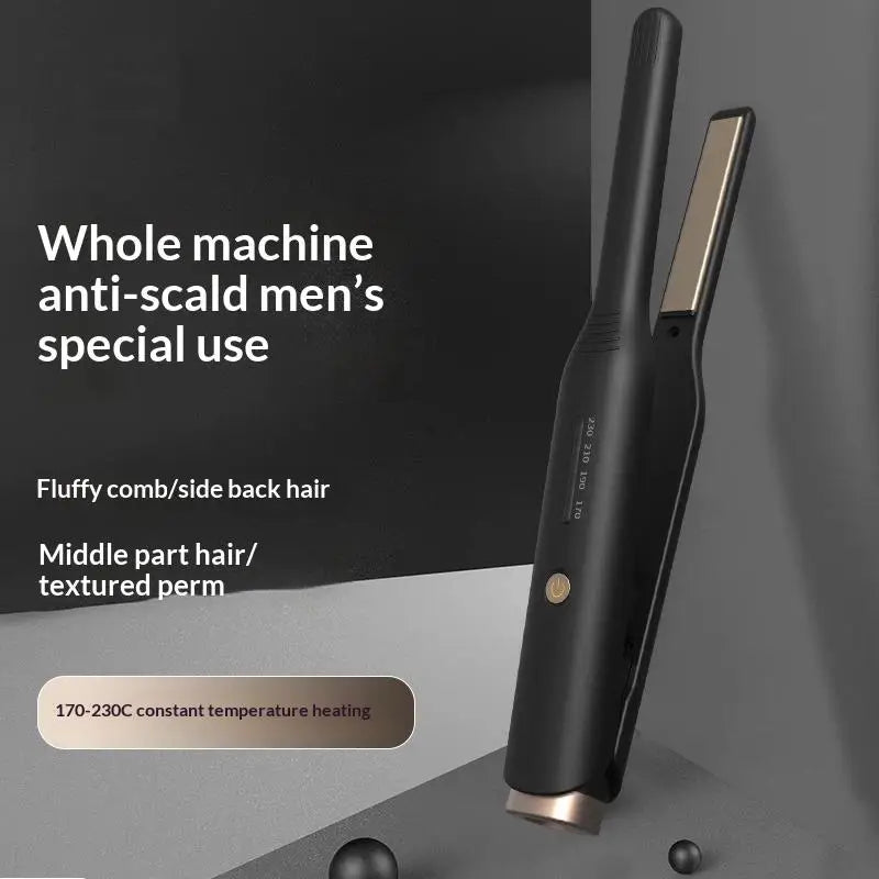 Portable Men's Hair Straightener & Curler Iron Dual Use Travel Ceramic Fast Heating Short Hair Travel Styling Tool