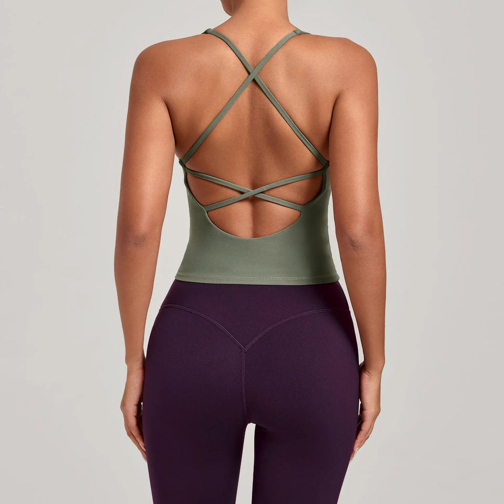Women Sports Yoga Vest With Cross Shoulder Straps Quick Drying Sexy Yoga Bra Gym Breathablefitness Push Up Training Sports Vest