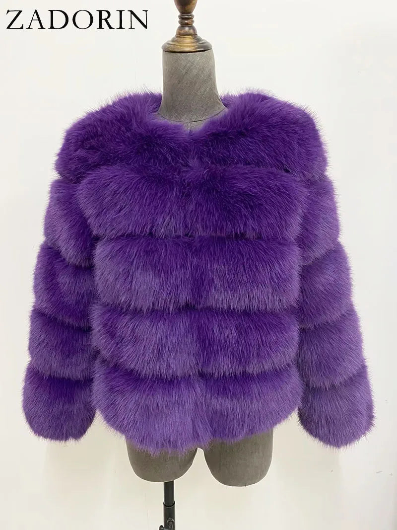 ZADORIN S-6XL Mink Coat Winter Black White Faux Fur Coat Woman Elegant Fluffy Faux Fur Jacket Top Short Fur Coats Woman Clothing
