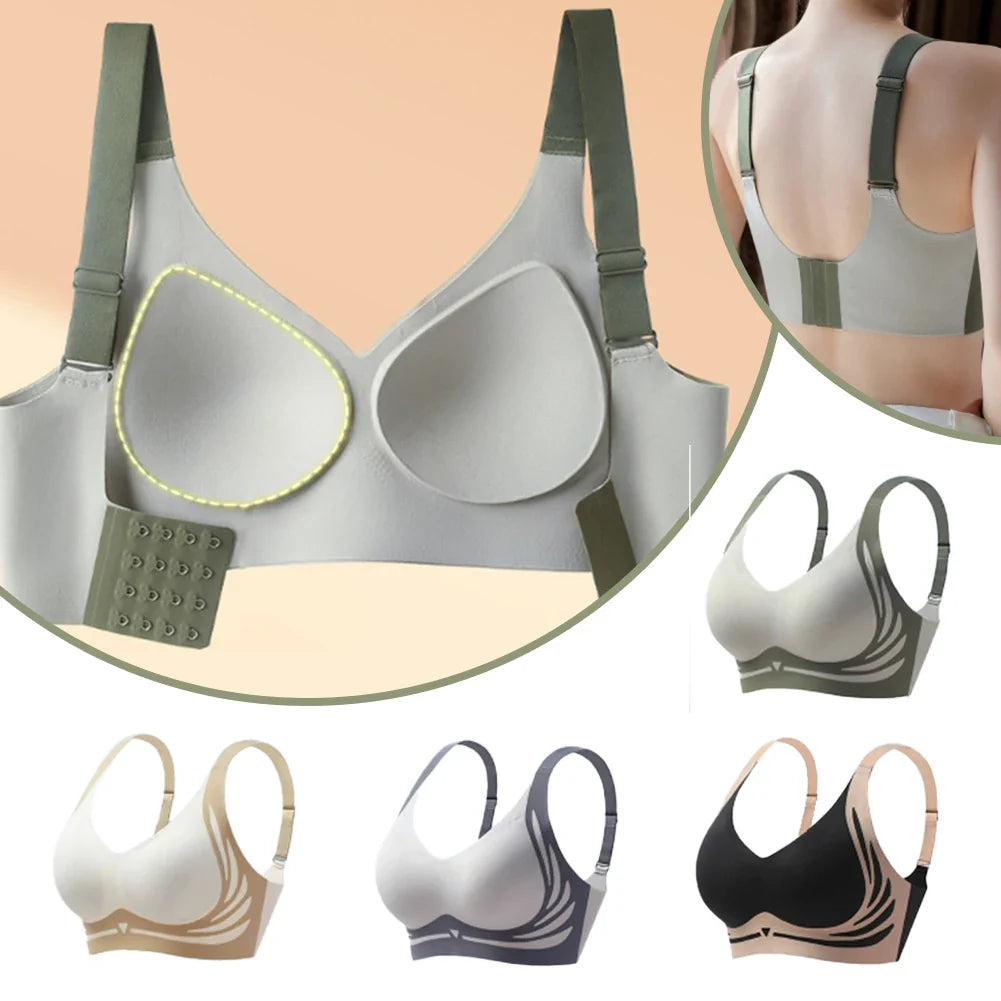 Seamless Ladies Underwear V-neck No Steel Ring Small Chest Gathered Adjustable Comfortable Thin Top Bra Breathable Gathered