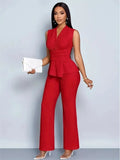 New Spring Summer Women's Trousers Two-piece Elegant Slim V-neck Sleeveless Irregular T-shirt Wide-leg Pants Office 2-piece Set