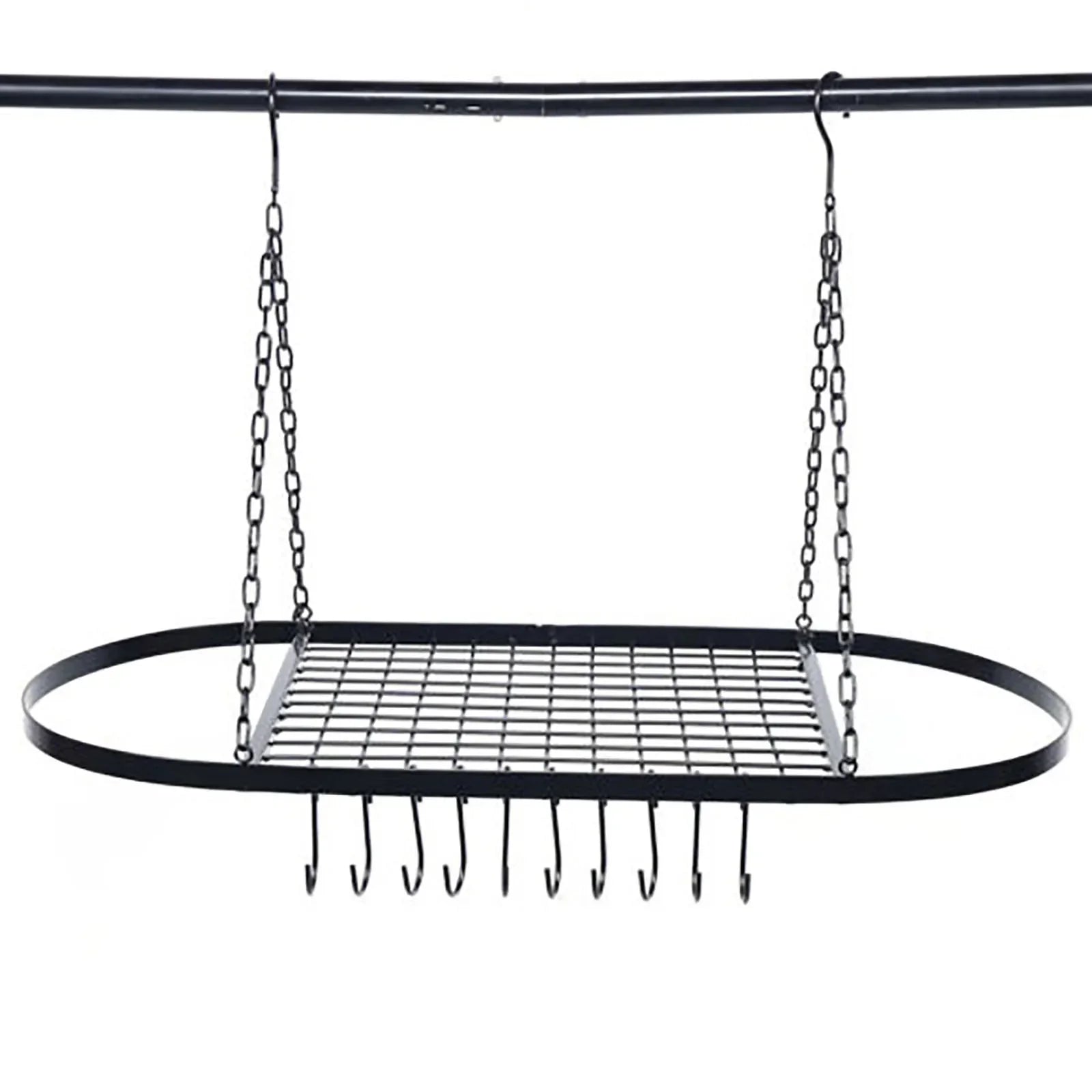 Iron Kitchen Wall Mounted Pot And Pan Rack With Hooks
