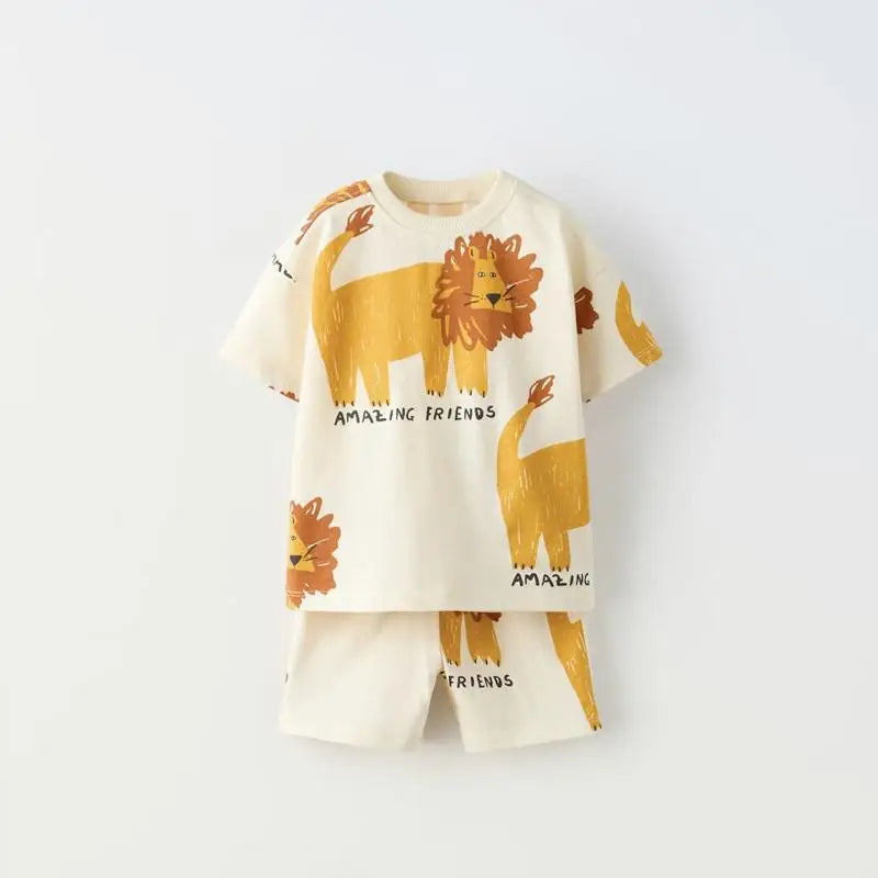 Cartoon Tshirt Shorts Sets Summer Kids Costume Casual Fashion Loose Tees+Short Kids Trendy Short Sleeve Outfits Boys Costume