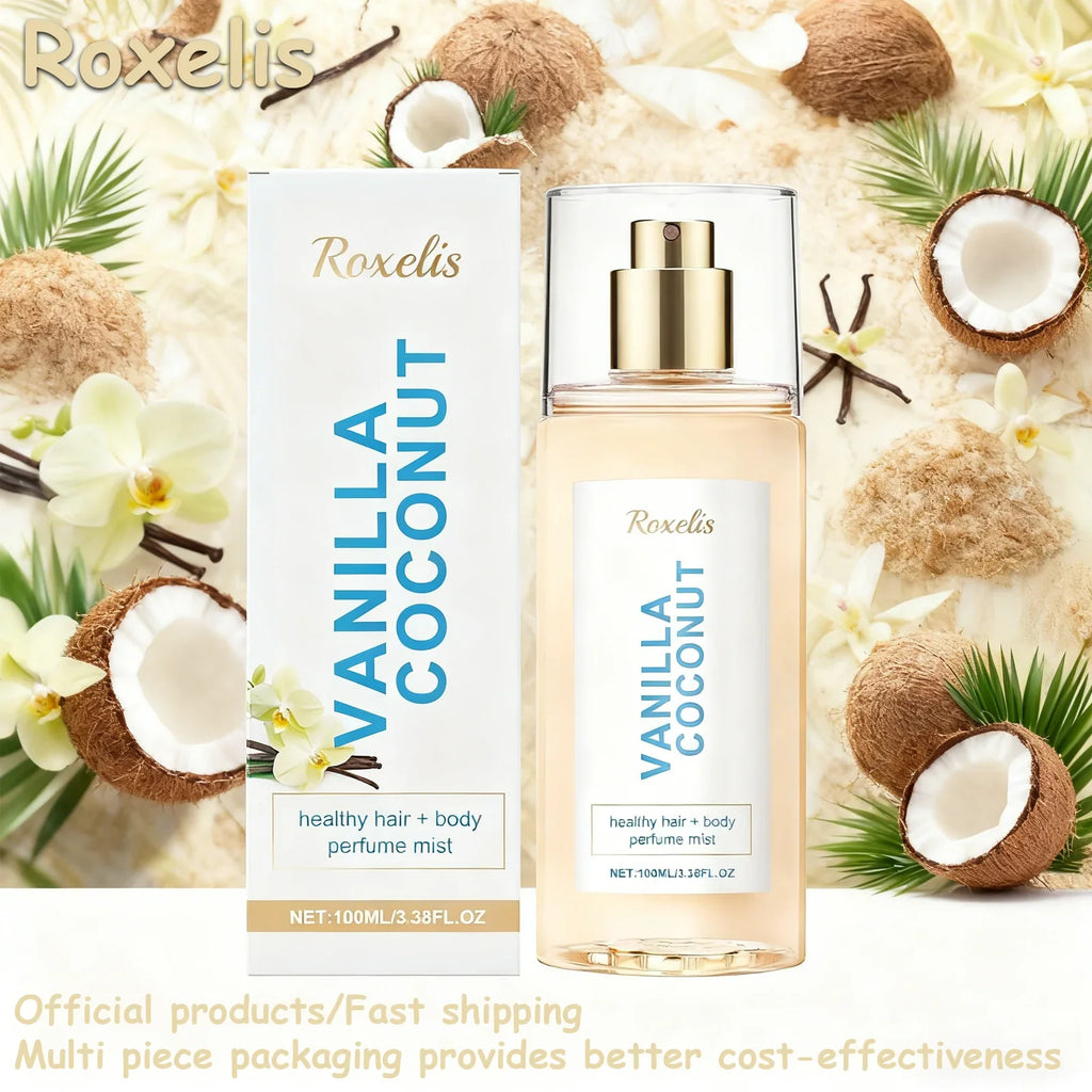 Vanilla Coconut Body Hair Mist - Long Lasting Fresh Romantic Fragrance, Travel Size Portable Spray Women Men Daily & Dating Use