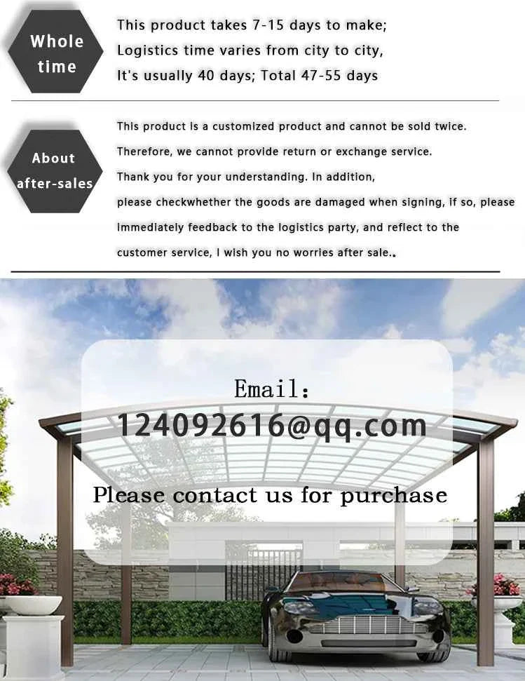 Home Villa Gazebos Garden Outdoor Canopy Tent Modern Custom Parking Shed Sunshade Awning Patio Pergola Aluminum Alloy Carport
