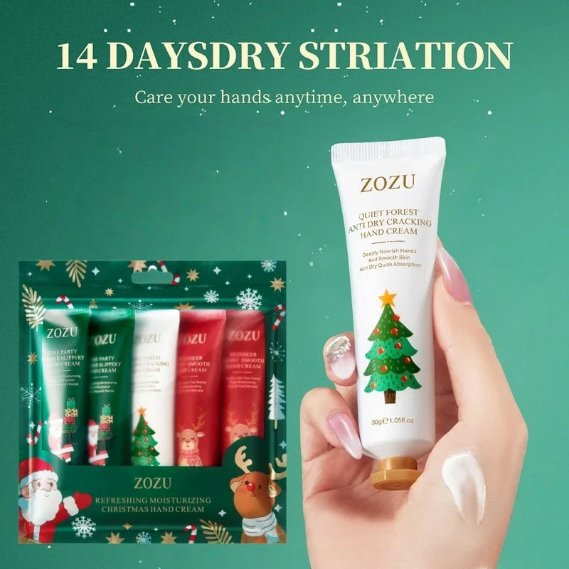 Christmas Gift Box 5-Piece Hand Cream Set, Creamy Texture, Moisturizing Travel-Sized Pack, Durable and Nourishing, Whitening and Smoothing, Women's Hand Care Gift