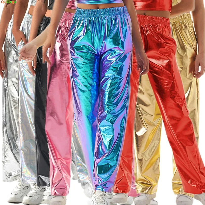 Red Women's Fashion Aurora Laser Gradual Change High Waist Straight Pants, Blue Thin Female Stretch Trousers, 2025 New