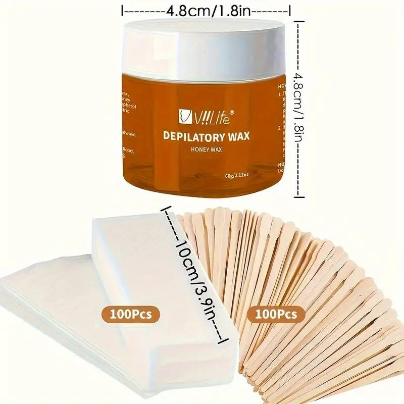 Viilife Depilatory Wax Hair Removal Sugaring Cold Sugar 60g Kit Natural Painless For Arm Leg Facial Underarm