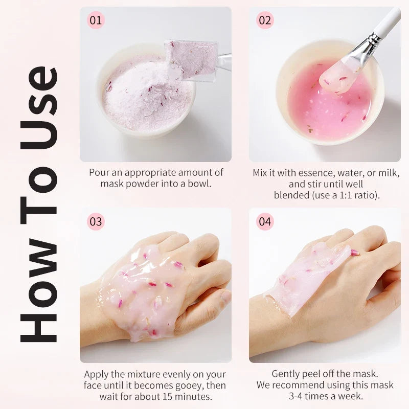 Rose/Hyaluronic Acid/Collagen Jelly Face Mask Powder-Moisturizing, Improving and Hydrating Facial Skin Care-Natural Gel Peel Off