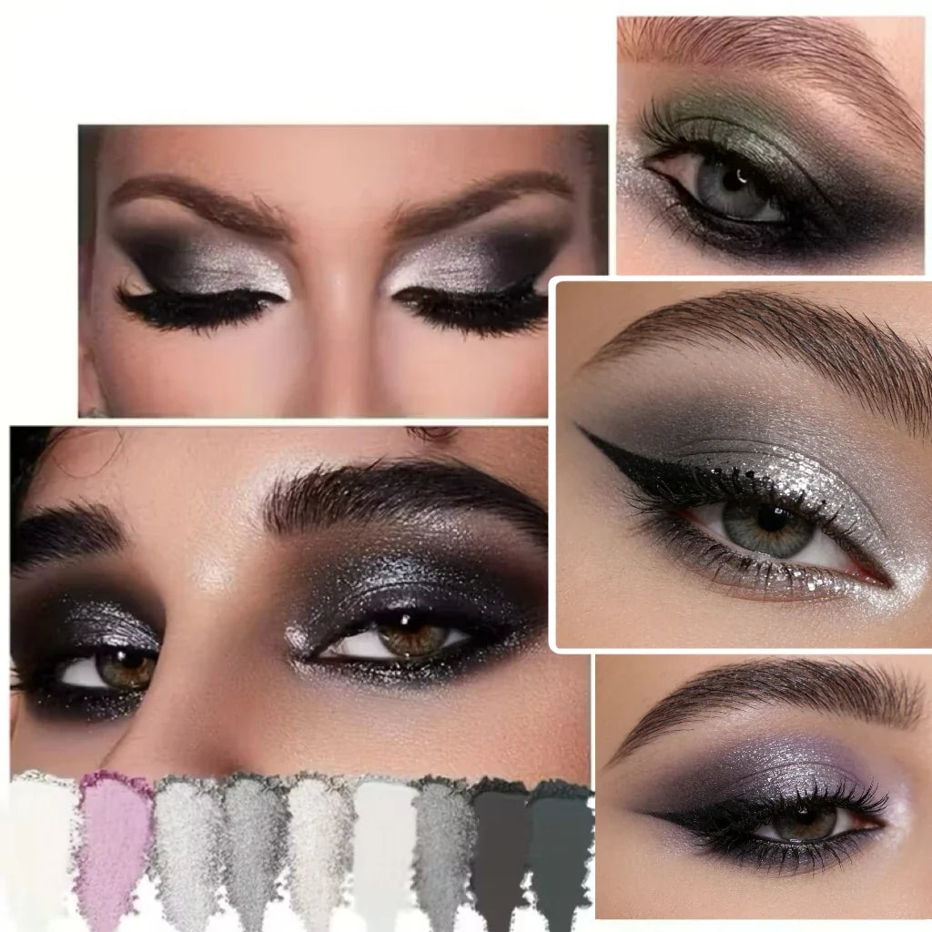 A 9-color smoky eyeshadow palette, long-lasting, waterproof, and easy to apply, perfect for creating a smoky punk makeup look.