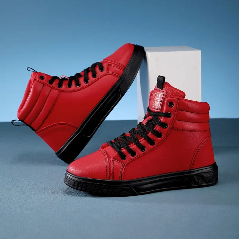 2026 Spring Fashion Red Men's Sneakers High Top Skateboarding Shoes for Men Women Comfortable Unisex Leather Sneakers Size 35-46