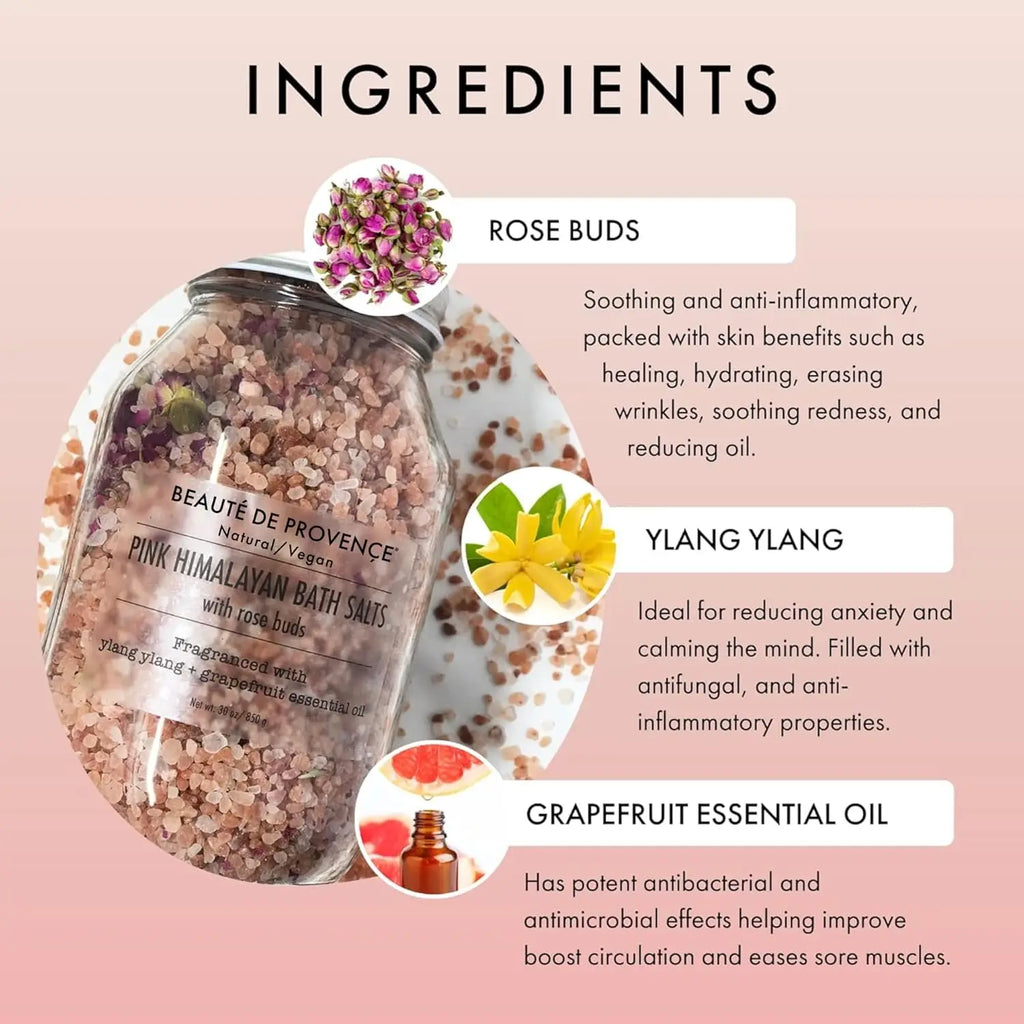 Pink Himalayan Bath Salt with Rose Petals - 100% Natural Aromatherapy, Ylang Grapefruit Essential Oil - Cruelty-Free, Revitalize