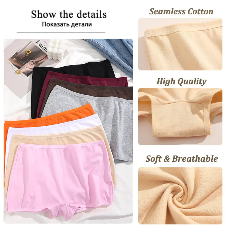 New 4PCS Women's Panties Cotton Seamless Sports Boxers Underwear Female Solid Color Cozy Lingerie Intimate Underpants XS-XL