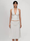 Bornladies Polka Dot Skirt Set Women's Retro Hot Girl Style Lace-Up Sexy Halter Top Low-Waist Midi Skirt Two-Piece Outfit