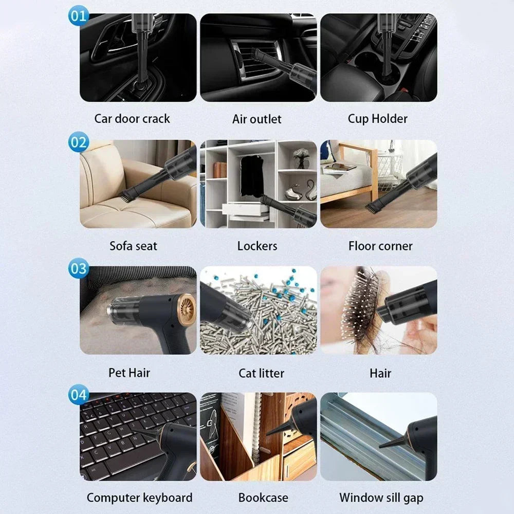 CENRR 98000PA Powerful Mini Car Vacuum Cleaner Cordless Wireless Car Cleaner HandHeld Portable Vacuum Cleaner Air Gun