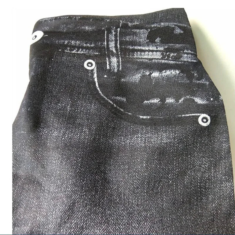 1pcs Women's Denim Print Leggings Females Fashion Slim Leggings Faux