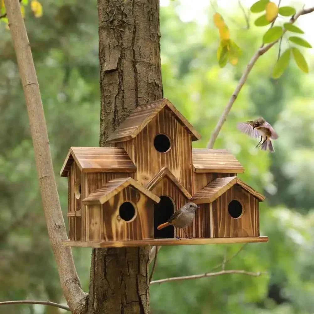 20*15cm Bird Houses For Outside Wooden Hummingbird Nest Bird Feeder Outdoor Birdhouse With 6 Rooms For Garden Courtyard Decor