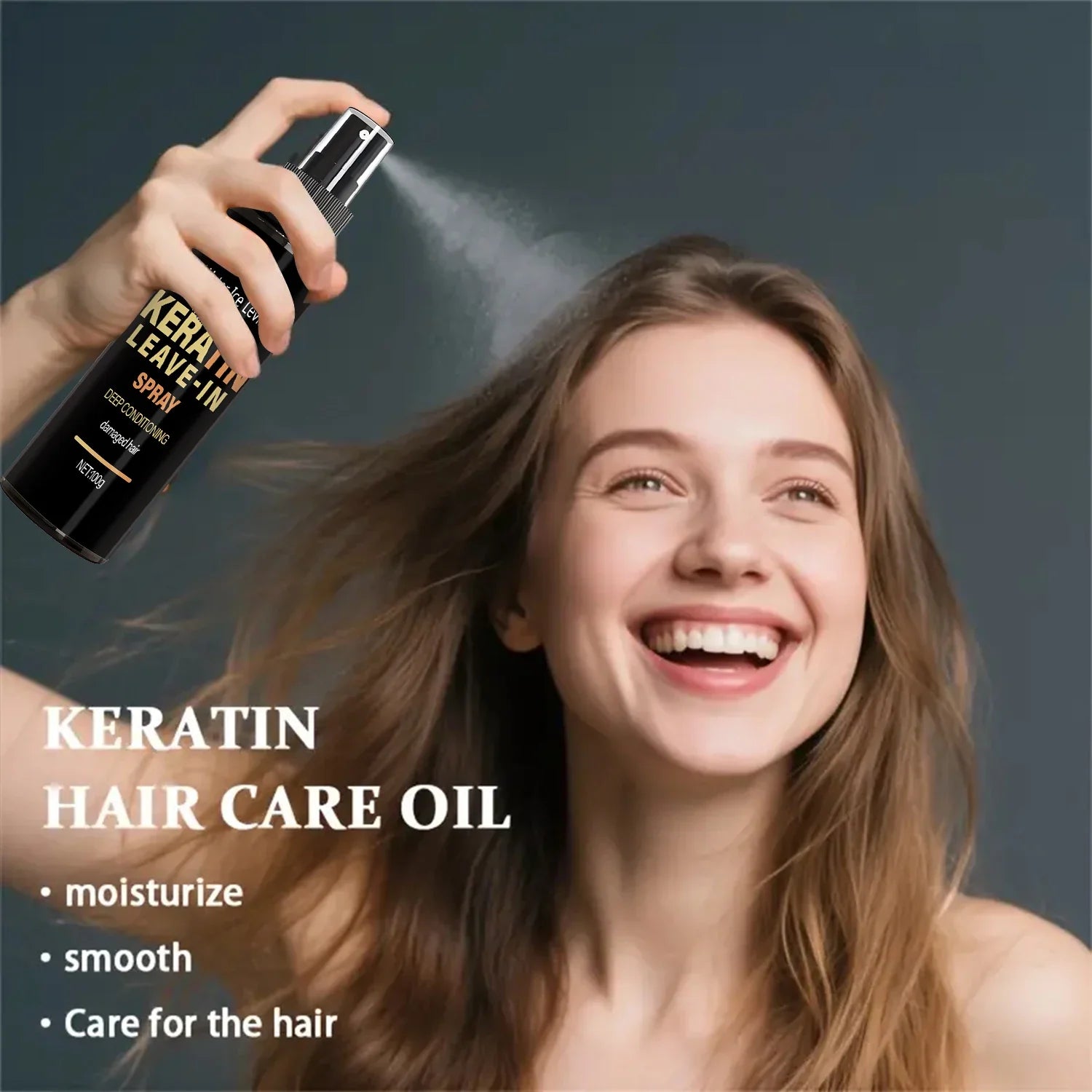 Keratin & Biotin Leave-In Spray 100g, Deep Conditioning Treatment for Damaged Hair, with Rice Amino Acids, Fast Shipping