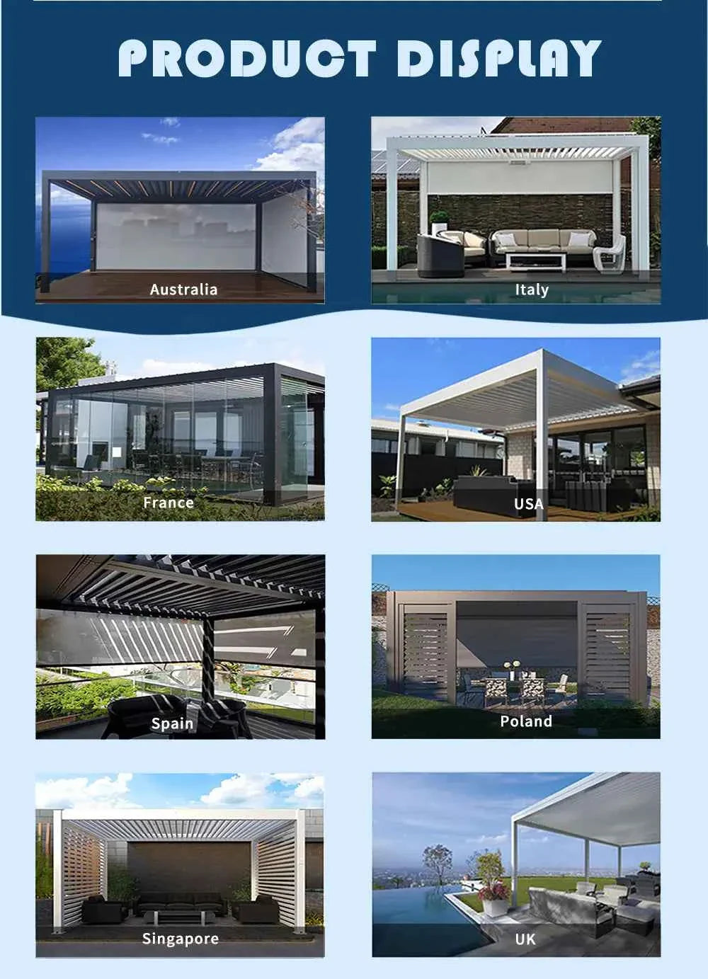 Bioclimatic Aluminum  Pergola 3x4m/10x13ft Manual flip louvered roof with  roller blinds  gazebo canopy carport garden