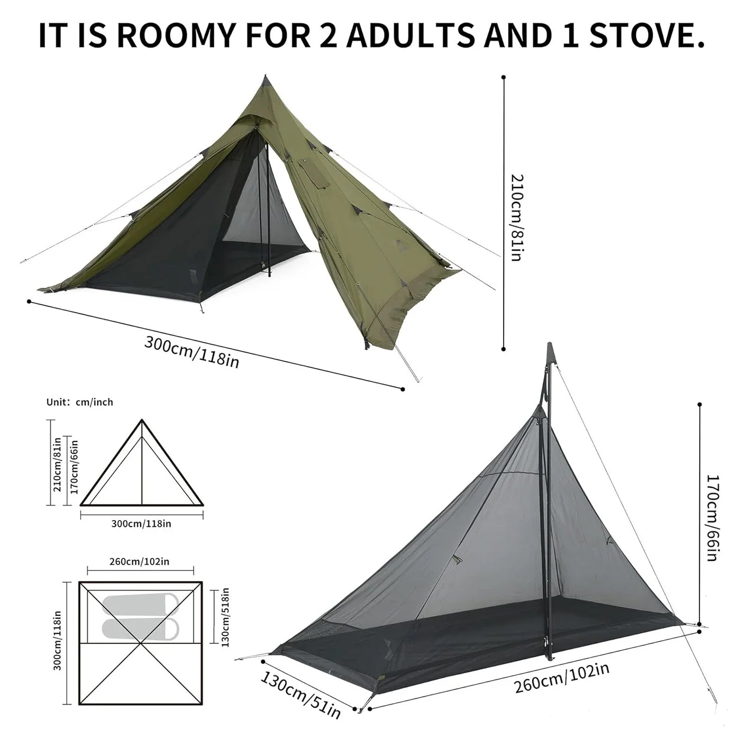 Naturehike Ultralight Camping Tent Chimney Window Teepee Pyramid