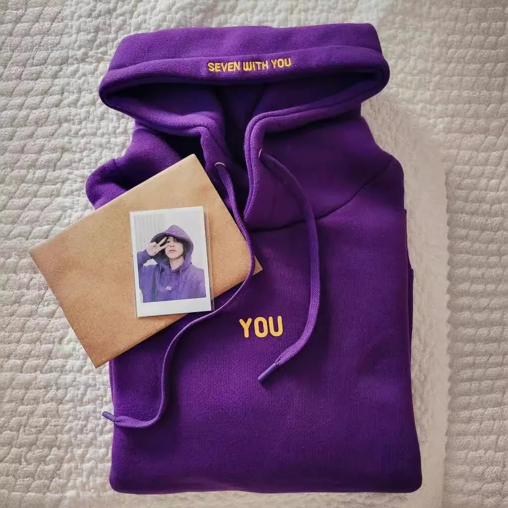 Kpop Original Hoodie Printed Seven With You 13 You Never Walk Alone Digital File Jimin Merch For Fans Card Purple Sweatshirt