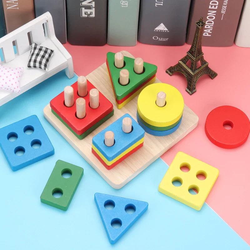 Kids Wooden Toys Intelligence Develop Montessori Toys Stacking Kids 3D Wooden Puzzle Educational Toys For Children New Year Gift