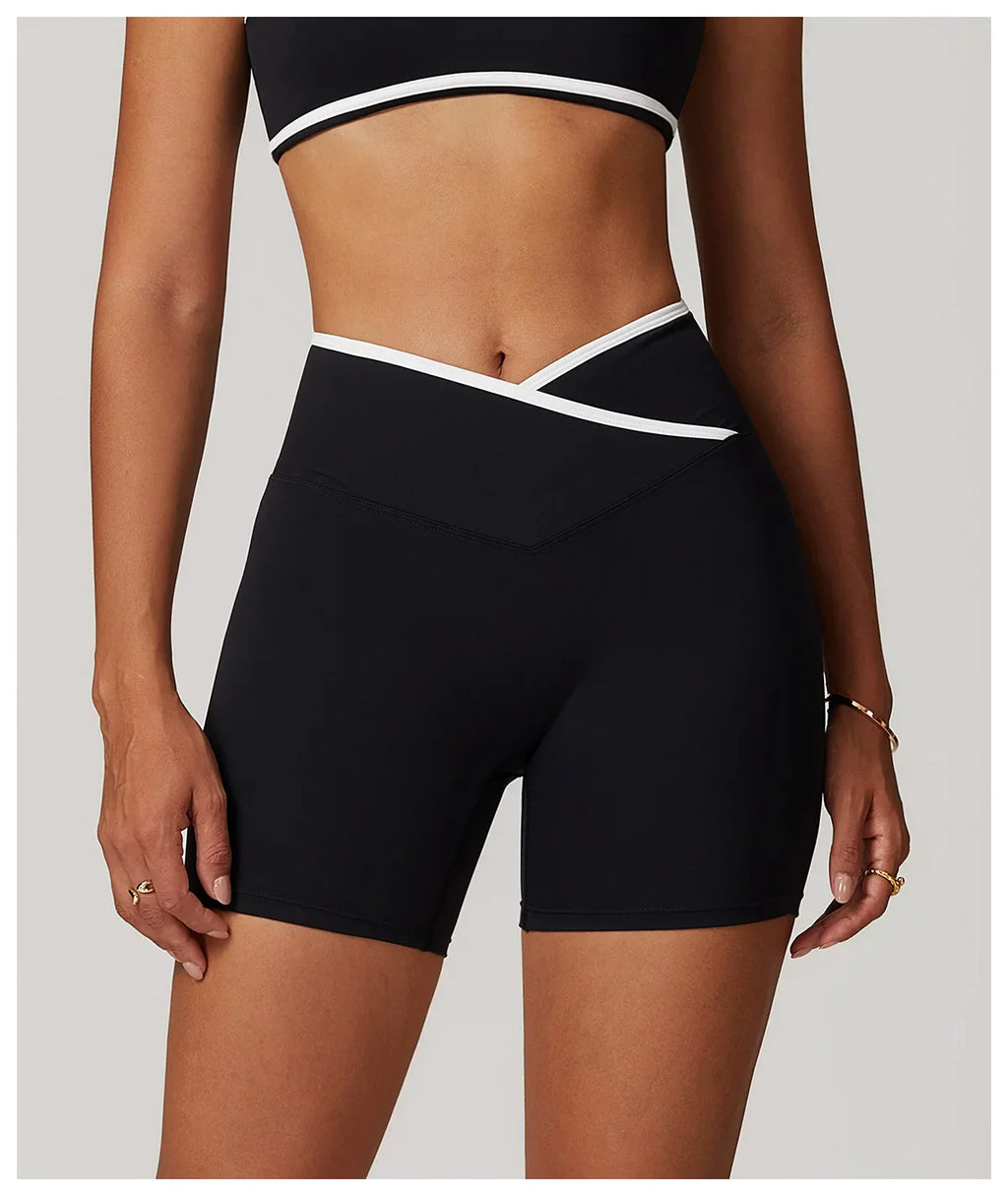 Yoga Shorts Women Fitness Shorts V-shaped Waist Running Cycling Shorts Breathable Sports Leggings High Waist Workout Gym Shorts