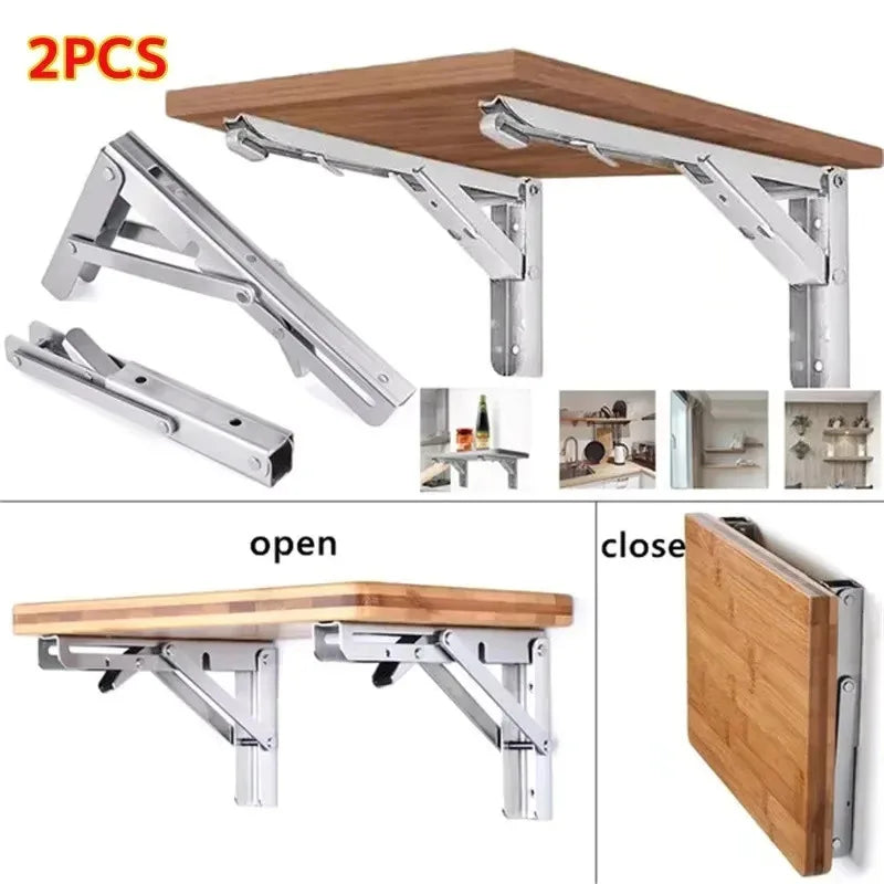 Heavy Duty 2PCS Triangle Folding Angle Shelf Bracket Stainless Steel Collapsible Shelf Bracket for Table Work Bench Wall Mounted