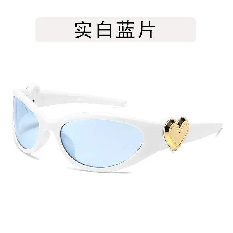 Retro Y2K Style Oval Sunglasses Women Fashion Heart Frame Sports Goggles Popular Cat Eye Party Sun Glasses Ladies Gafas De Sol