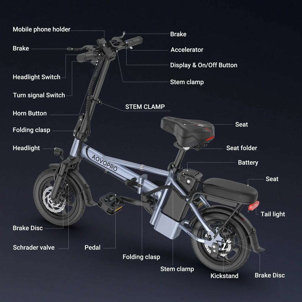 AOVOPRO EB60 Foldable Electric Bike Two Seats 500W 48V