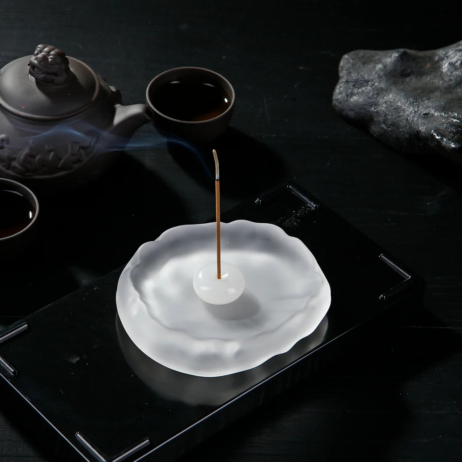 Mini Jade Incense Burner Incense Holder with Glass Incense Plate Ash Catcher Buddhism Supplies Home Decor