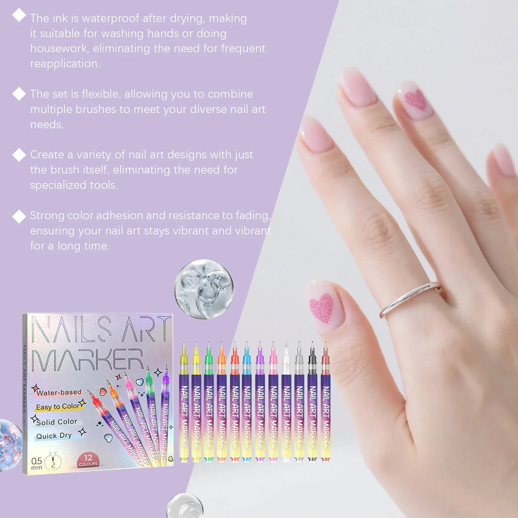 12pcs/Set Nail Art Graffiti Pen DIY Nail Art Painting Pens Abstract Lines Fine Design Multi-Color Drawing Nail Painting Tools