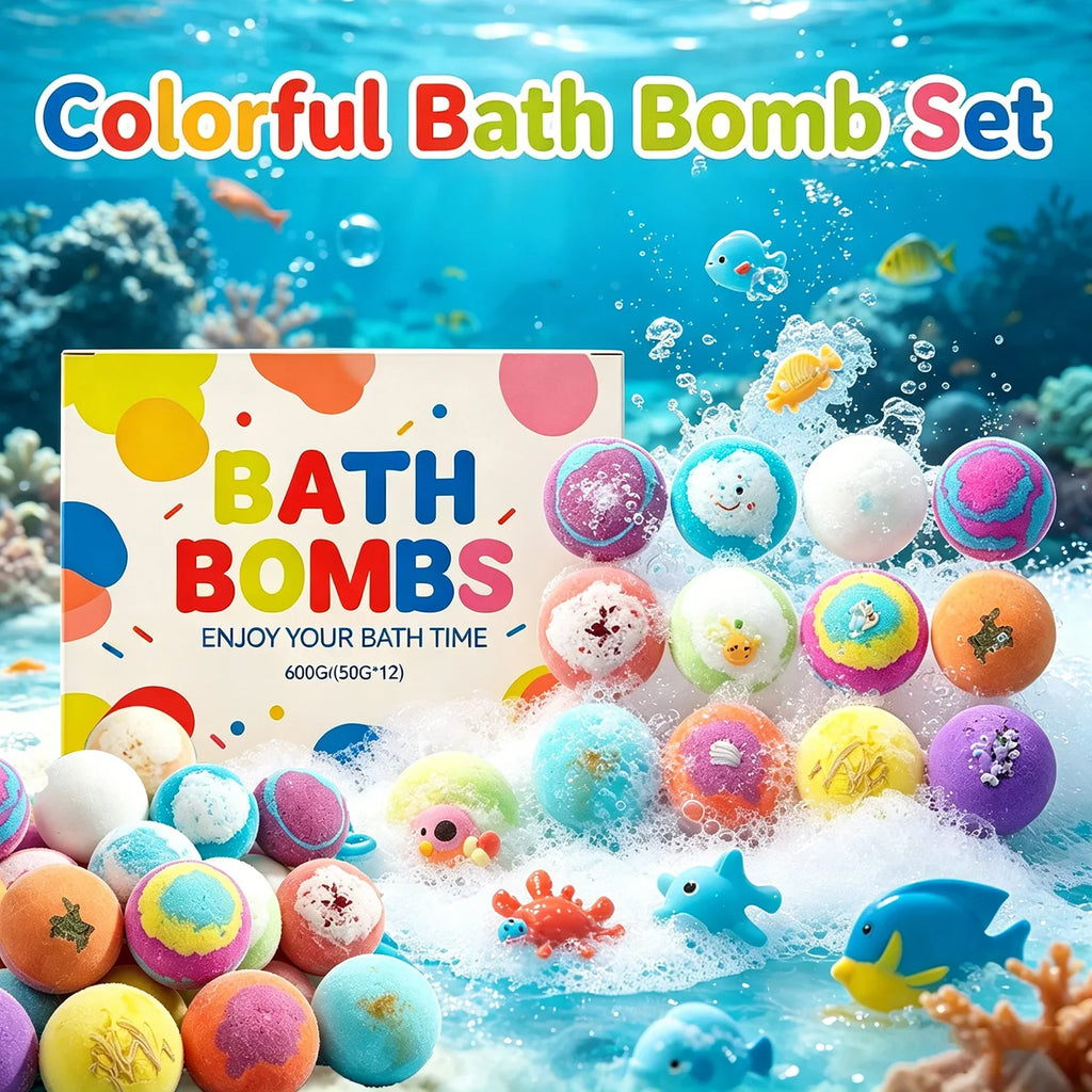 12pcs Bath Bombs Set with Surprise Toys Inside Natural Organic Bubble Bath Fizzies Balls Gift for Holiday Gift Set