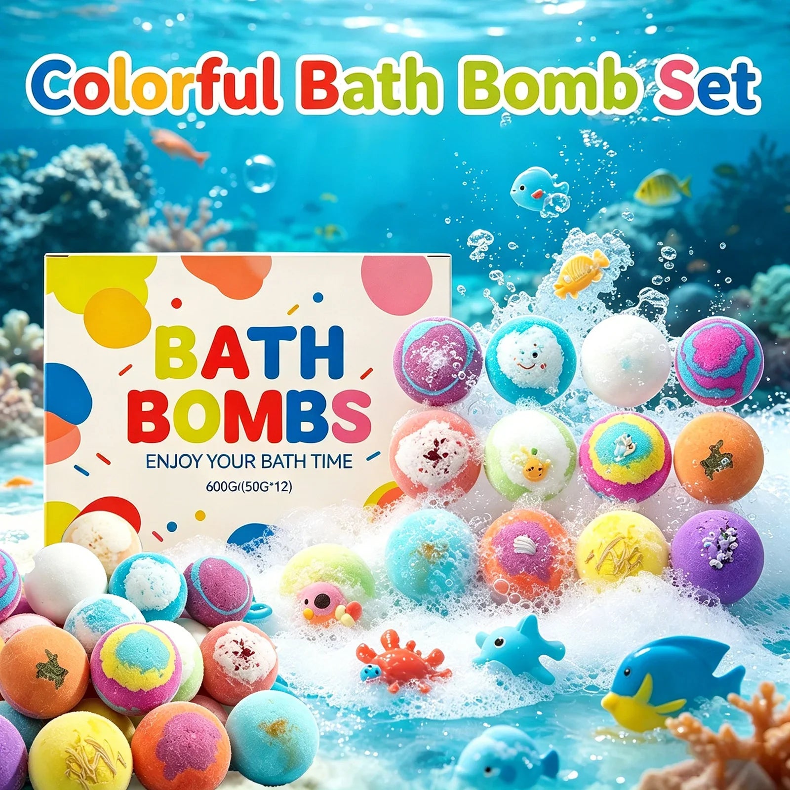 12pcs Bath Bombs Set with Surprise Toys Inside Natural Organic Bubble Bath Fizzies Balls Gift for Holiday Gift Set