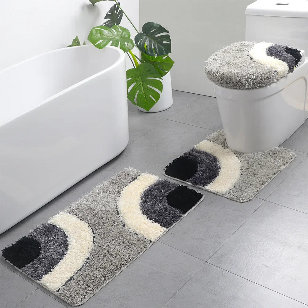 European Style Flocking Floor Mat, Household Bathroom Water Absorption and Anti Slip Mat Combination Set of Three Pieces