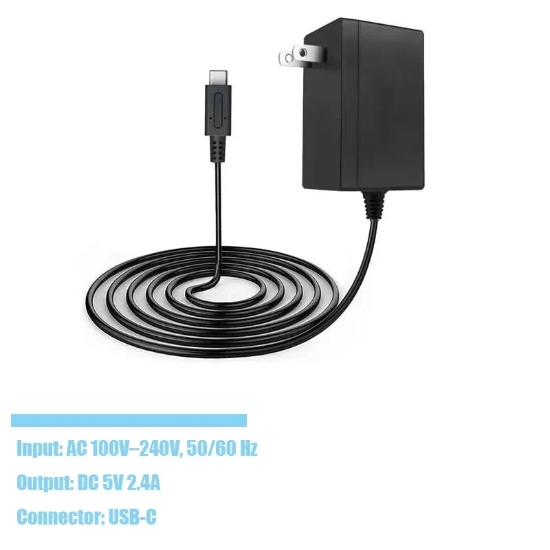 12W 5V 2.4A Type-C Replacement Charger For Switch OLED Lite NS NX Game Console USB-C Power Supply AC 100-240V US EU Plug