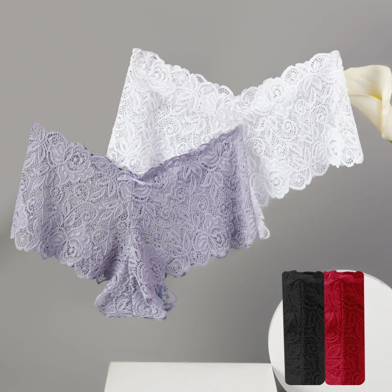 3pcs Sexy Lace Transparent Panties Women Briefs Low Waist Soft Lingerie Comfortable Female Underwear Girls Intimates Panties