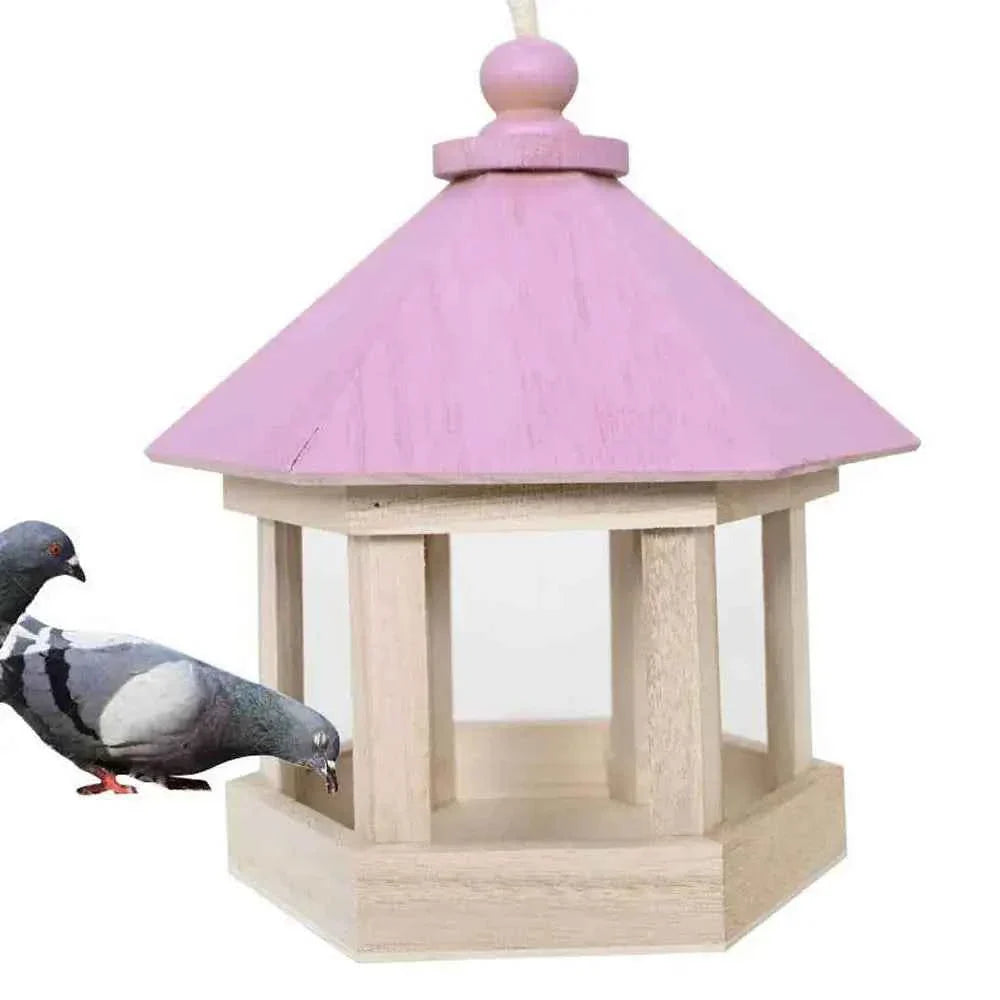 Wooden House Bird Feeder Outdoor Wooden Birds House Hanging Feeding Station Hollow Bird Feeder Food Container for Garden Park