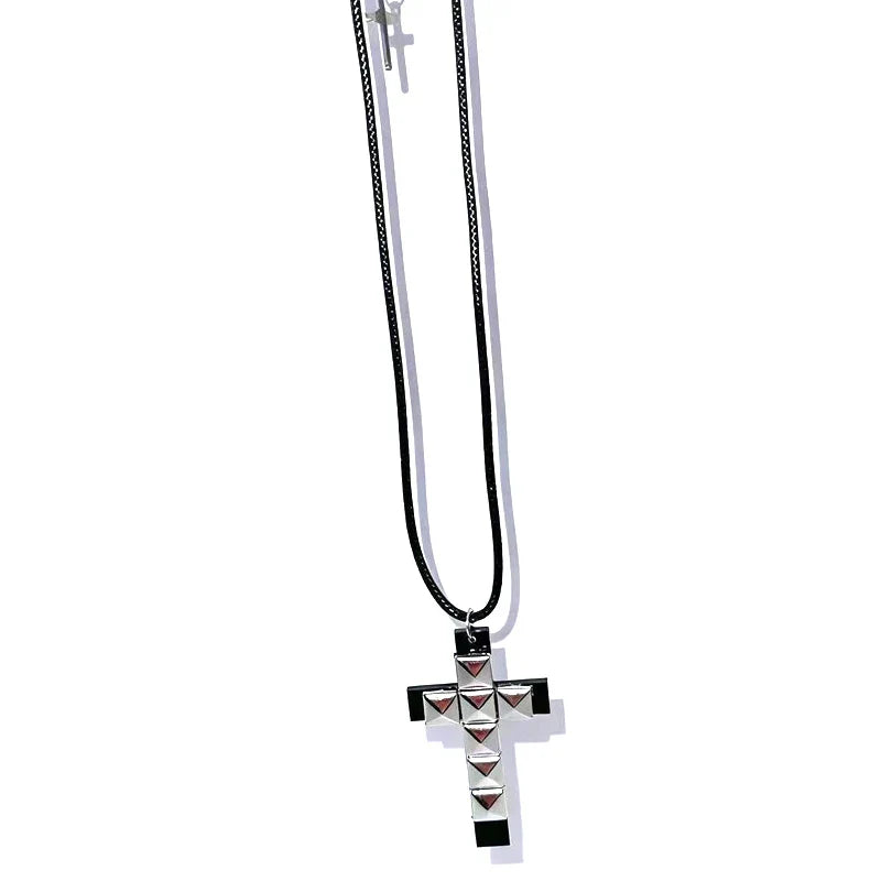 Rivet Cross Pendant Necklace | Punk Gothic Fashion Jewelry for Women